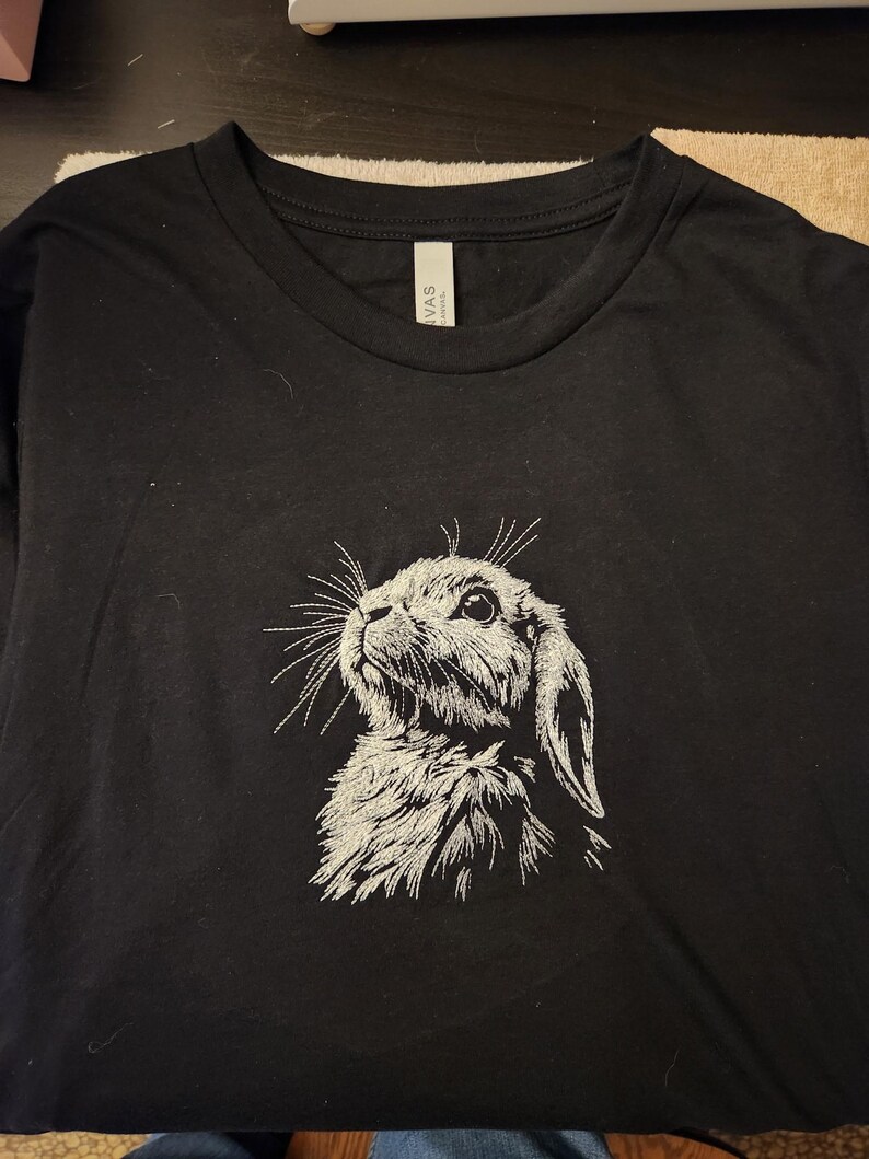 Black Embroidered Bunny Rabbit T-Shirt or Hoodie - Whimsical Animal Design image 3