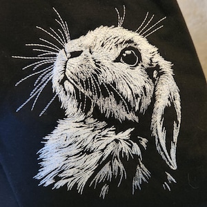 Black Embroidered Bunny Rabbit T-Shirt or Hoodie - Whimsical Animal Design image 1