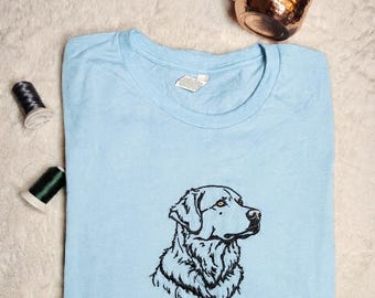 Custom Embroidered Golden Retriever Hoodie or T-Shirt - Black Line Art Dog Design