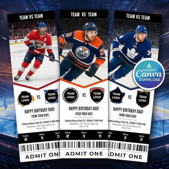 Editable Hockey Ticket Template, Surprise Gift (Canva Digital Download)