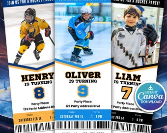 Hockey-Geburtstagsfeier-Eintrittskarte, bearbeitbare Canva-Vorlage (digitaler Download)