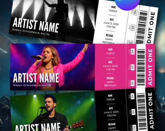 Plantilla editable de entrada para concierto, regalo sorpresa (descarga digital de Canva)