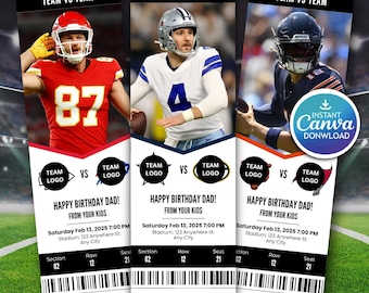Editable Football Ticket Template, Surprise Gift (Canva Digital Download)