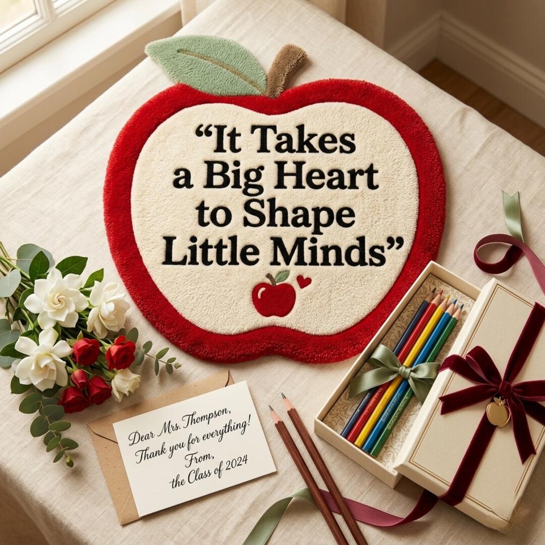 Tecaher Rug Custom Teacher Apple Rug, Hand Tufted Wool, Classroom Decor, Teacher ...