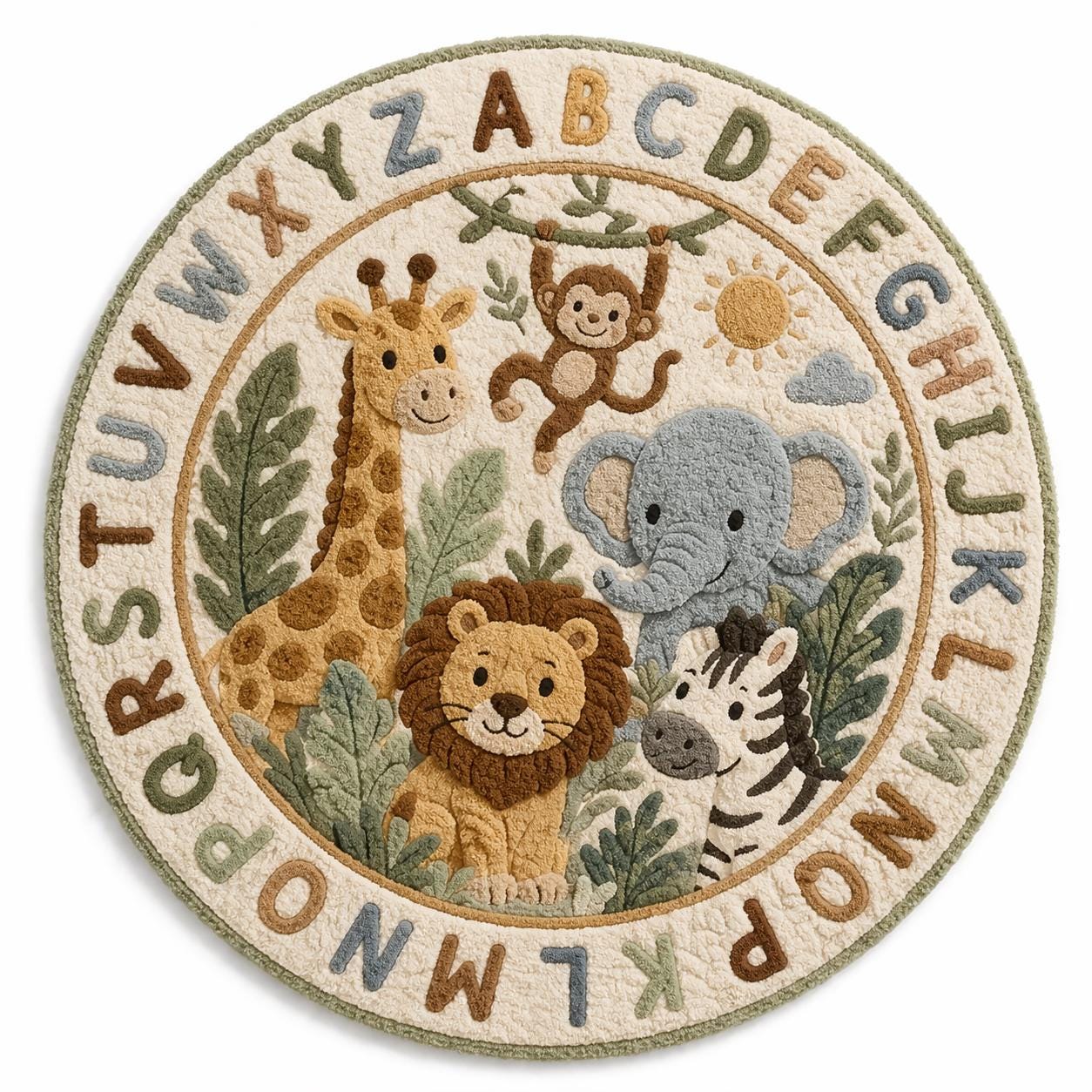Animal Abc Rug Safari Animal Alphabet Nursery Rug | Personalized Kids Round Hand ...