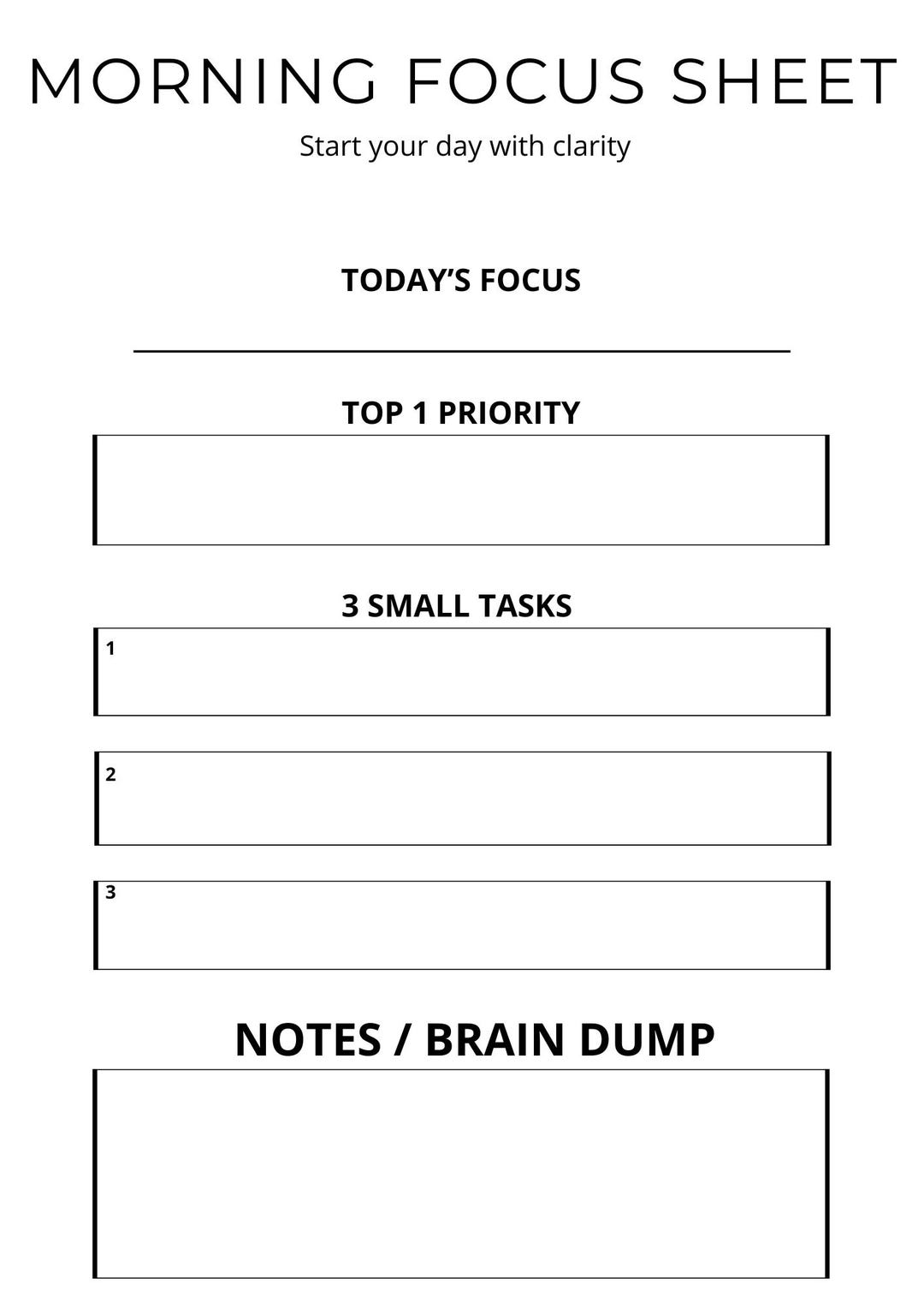 ADHD Daily Focus Sheet Printable PDF Morning Planner A4 US Letter ...
