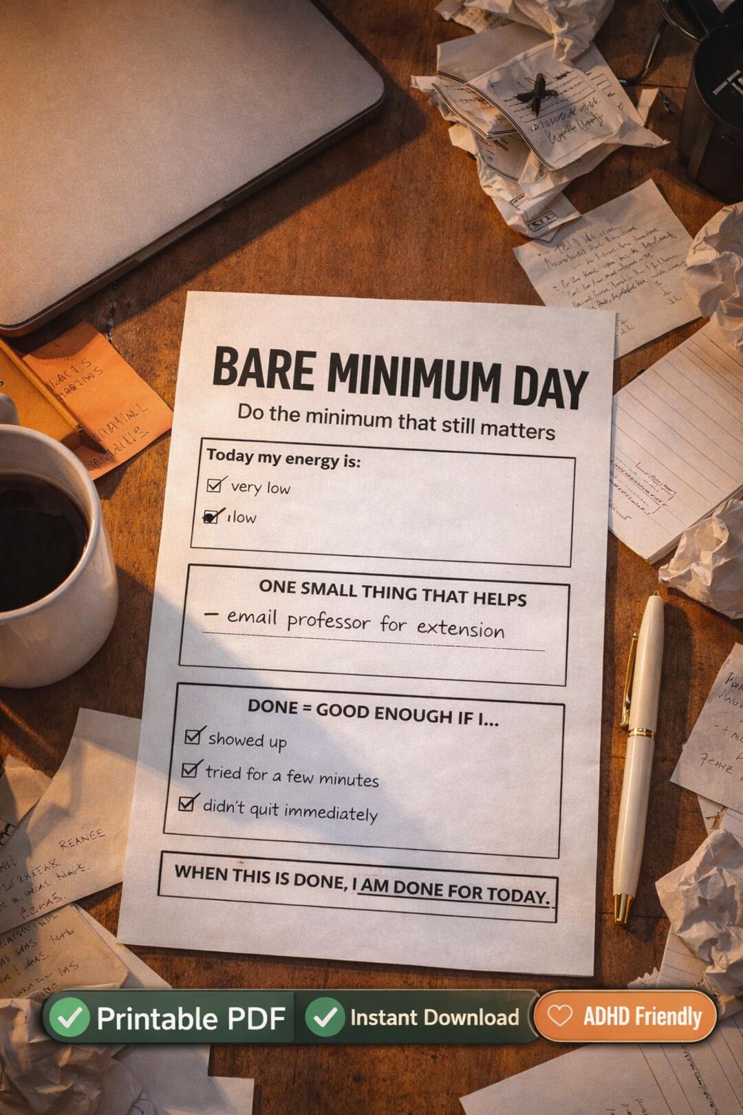 Bare Minimum Day Planner Printable – Low Energy Daily Planner PDF ...