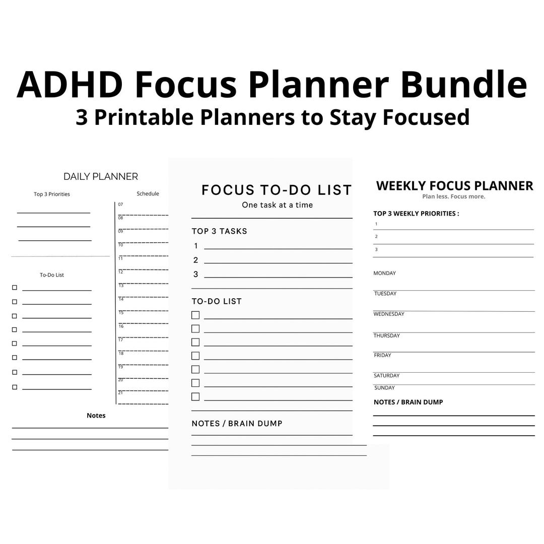 ADHD Focus Planner Bundle Printable – Daily, Weekly To-do Pages – A4 ...