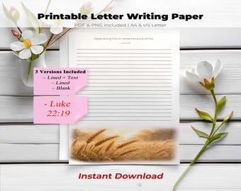 Papel para cartas conmemorativas de los testigos de Jehová – Lucas 22:19 (imprimible), papelería conmemorativa para los testigos de Jehová, descarga digital