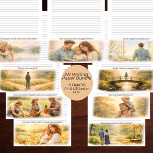 JW Tracts Letter Writing Bundle, Jehovah’s Witness  Ministry Writing Pages, Printable Stationery PDF A4 US Letter