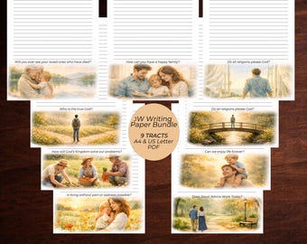 Paquete de cartas JW Tracts, páginas para escribir sobre el ministerio de los testigos de Jehová, papelería imprimible en formato PDF, tamaño A4, carta estadounidense.