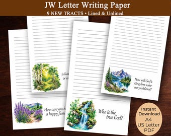 JW Tracts Letter Writing Paper, Jehovah's Witnesses Ministry Stationery, A4 US Letter PDF