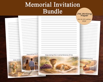 Paquete de papel para escribir en memoria de los testigos de Jehová, papel imprimible para cartas del ministerio de los testigos de Jehová, invitación conmemorativa Lucas 22:19, tamaño A4, carta estadounidense.