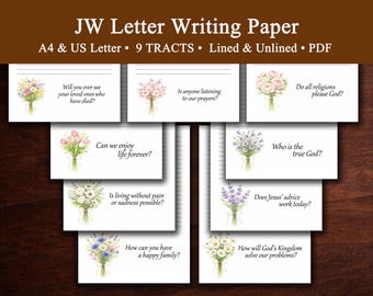 JW Tracts Letter Writing Bundle, Jehovah’s Witness Ministry Stationery, Printable Writing Paper PDF A4 US Letter