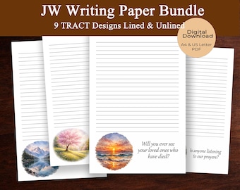 JW Letter Writing Paper, Ministry Writing Paper Bundle, 9 Tract Designs, Lined & Unlined Printable Stationery, A4 US Letter PDF