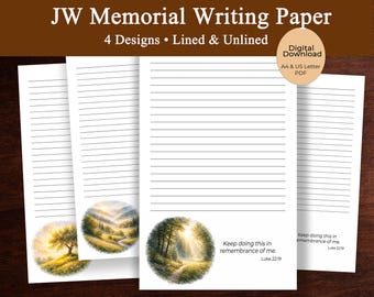 Paquete de papel para escribir conmemoraciones de testigos de Jehová, papelería imprimible para invitaciones conmemorativas, Lucas 22:19, tamaño A4 y tamaño carta estadounidense.