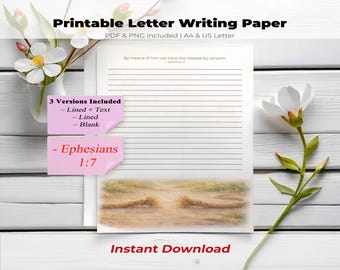 Papel para cartas conmemorativas de los testigos de Jehová – Efesios 1:7 (imprimible), papelería conmemorativa para los testigos de Jehová, descarga digital