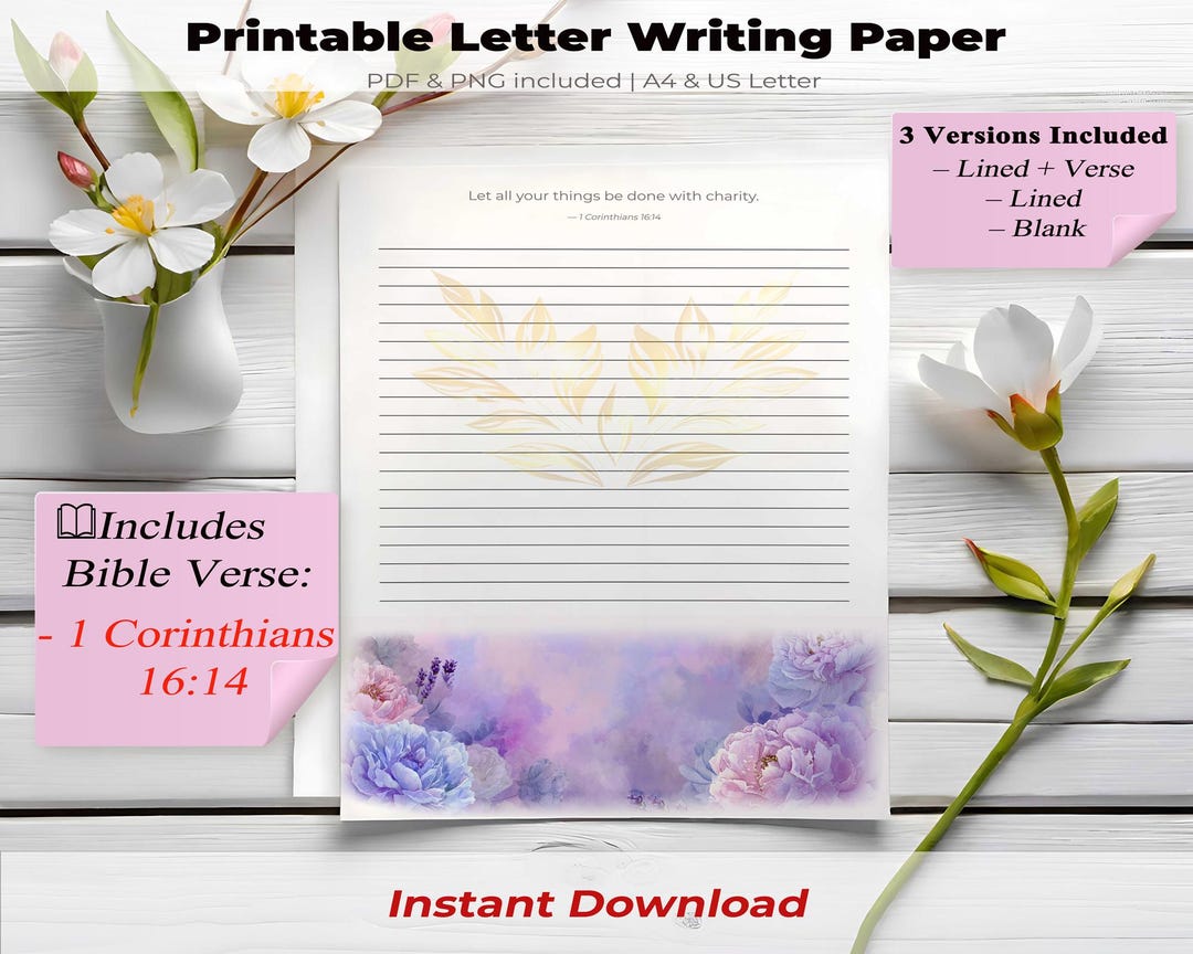 Numbered Scripture Writing Paper Printable Christian Letter Writing Paper, Bible Verse Stationery ...