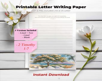 Papel para cartas de los Testigos de Jehová – 2 Timoteo 1:7 imprimible, papelería de ánimo para los testigos de Jehová, descarga digital del ministerio