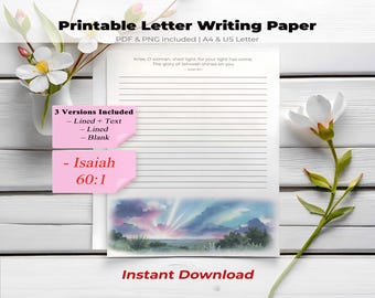 Papel para cartas de los Testigos de Jehová (Isaías 60:1) imprimible, papelería cristiana inspiradora, descarga digital para el ministerio.
