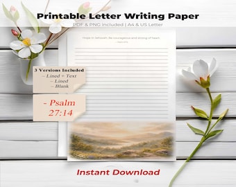 Papel para escribir cartas de los Testigos de Jehová con versículo bíblico, papelería imprimible para los Testigos de Jehová, Salmo 27:14, descarga digital del Ministerio