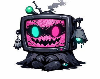 Gruselige TV Monster Malseite zum Ausdrucken, Glitch Horror digitaler Download