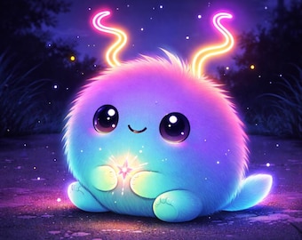 Magische Glow Kreatur Färbung Seite, Wunderliche Nacht Maskottchen zum Ausdrucken
