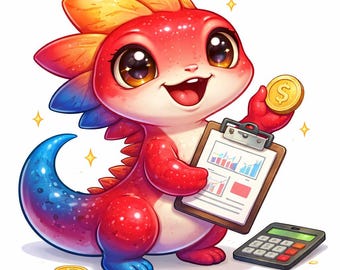 Business Drache Malseite, Fantasy Wesen mit Münzen