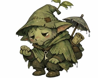 Wald Kobold Färbung Seite druckbare, Moody Fantasy Kreatur digitaler Download