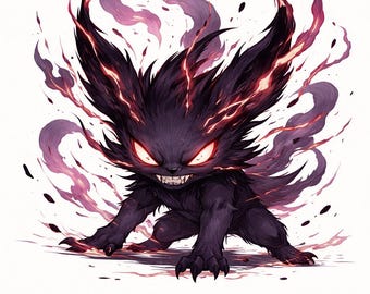 Dark Shadow Kreatur Malseite, Feurige Dämon Monster zum Ausdrucken, Gothic Fantasy Linie Kunst zum Downloaden