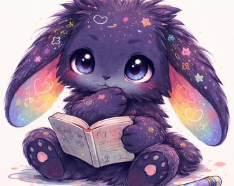Wunderliche Kaninchen lesen Malseite, Fantasy Art (Digitaler Download)