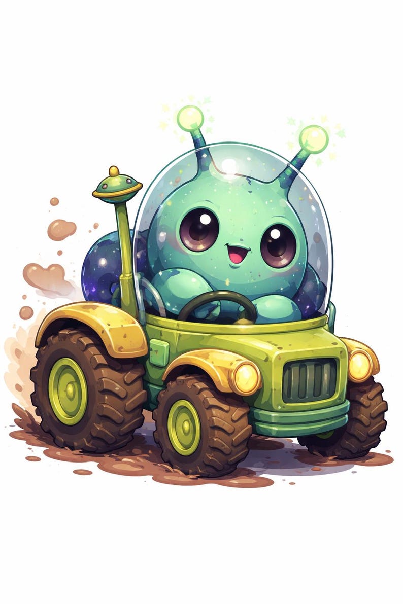 Alien Driving Tractor Coloring Page, Sci-fi Line Art (digital Download ...