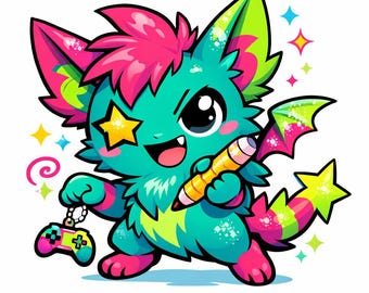 Gamer Maskottchen Malseite, Star Eyed Monster Art zum Ausdrucken