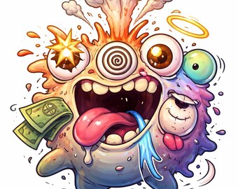 Lustige Chaotische Maskottchen Malseite, Fantasie Monster mit wilden Augen