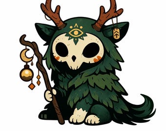 Waldgeist Schädel Kreatur Färbung Seite, wunderliche Geweih Wächter druckbare digitale Download
