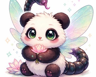Fairy Panda Skorpion Malseite, Geflügelter Panda mit Lotus und Stachel Schwanz zum Ausdrucken