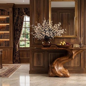 Asymmetric Organic Tree Trunk Console Table | Handcrafted Live Edge Root Base Entryway Stand