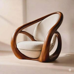 Sculptural Infinity Lounge Chair, Organic Modern Hand-Carved Wood Armchair, Unique Loop Frame Accent Chair