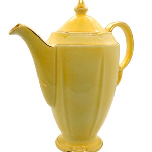 Elegant Art Deco Crown Devon Fielding Gold/Yellow Retro 'Beverley' Coffee Pot Jug 1940s image 2