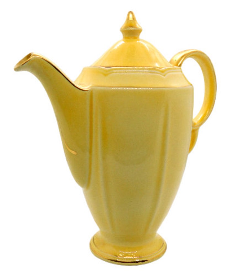 Elegant Art Deco Crown Devon Fielding Gold/Yellow Retro 'Beverley' Coffee Pot Jug 1940s image 2