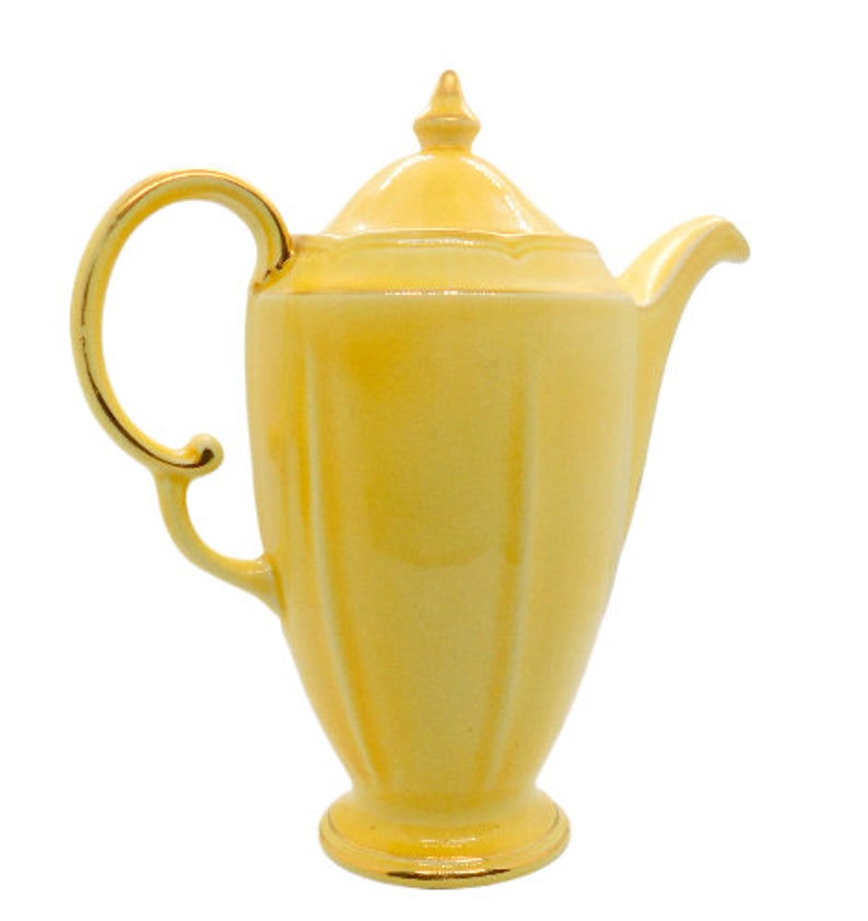 Elegant Art Deco Crown Devon Fielding Gold/Yellow Retro 'Beverley' Coffee Pot Jug 1940s image 1