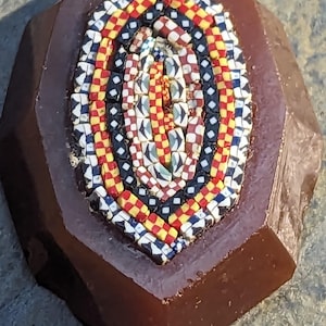 Vintage GLASS cabochon. RARE German 1930&#39;s italian micro mosaic inset millefiore 20x30 (1)