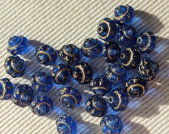 BLUE w/gold SATURN Vintage Czech glass Beads 5mm(12)