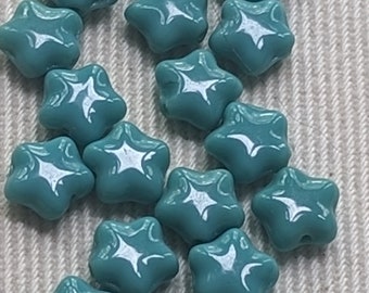 Vintage stars Czech glass BEADS// opaque turquoise green/blue Vintage shape 8mm (12)