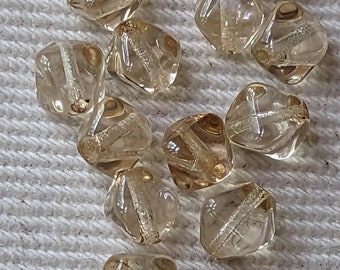 Vintage Czech glass BEADS. 6mm bicone light TOPAZ luster spacer (12)