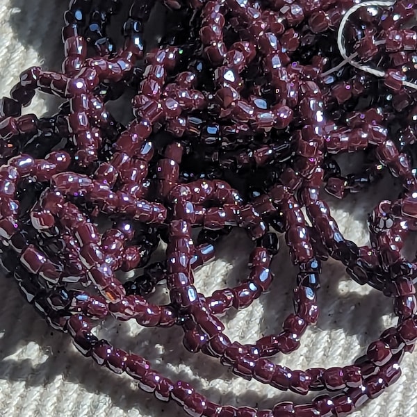 Garnet Ruby red luster// GLASS Vintage Czech Seed beads 3-cuts size 9 -1/4 hank