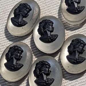 Vintage GLASS cabochon German cameo stone 13x18 frosted mt black (2)