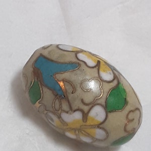 Cuentas de cloisonné vintage con flores ovaladas de color verde y azul ANTIQUE TAN de 14 x 18 mm