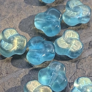 Czech GLASS Beads 10mm flower PANSY aqua matte AB