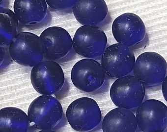 Perles de verre vintage tchèque BLEU COBALT mat 6 mm rondes (20)